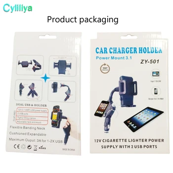 

Car Holder Phone Mounts with Dual 2A USB Charger Plug Cigarette Lighter Stand 360 Degree Rotating Clip for Samsung Galaxy iPhone