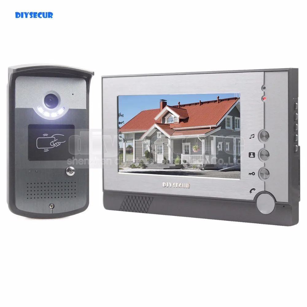 

DIYSECUR 7 inch TFT Color LCD Display Video Door Phone Visual Intercom Doorbell Card Key Reader RFID LED Night Vision Camera