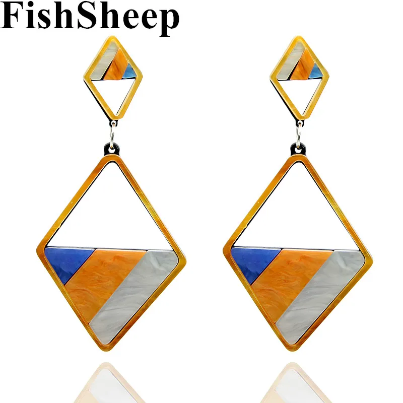 

FishSheep Geometric Hollow Acrylic Drop Earrings For Women Multi Color Atmospheric Acetate Rhombus Long Dangle Earring Jewelry