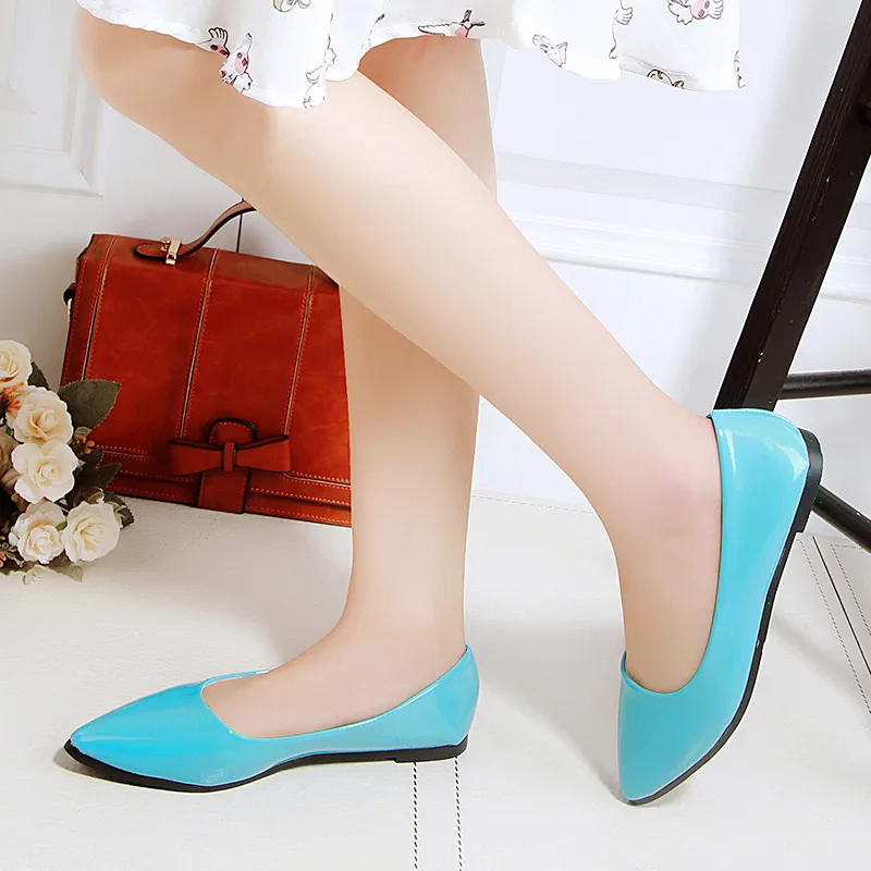 

Pointed Toe Patent Leather Candy-colored flat women shoes 2019 spring autumn shoes Concise Concise Shallow Slip-On female shoes