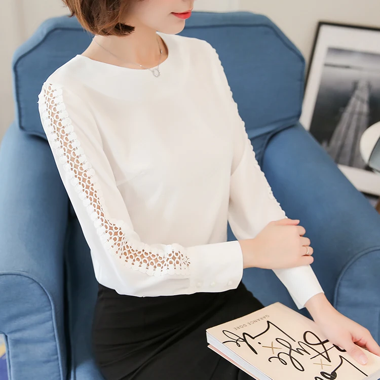 

2017 New Women Chiffon Blouse Plus Size O-neck Chiffon Long Sleeves Women Clothes Loose Elegant Plus Size Shirt 821F 35