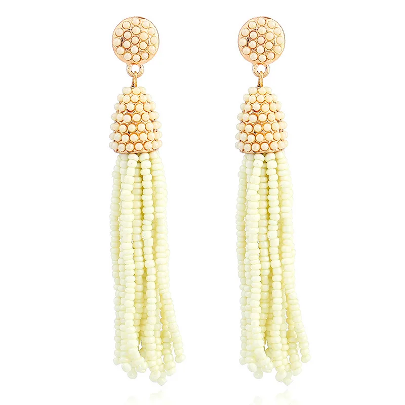 1 pairs  Seed Beads Long Tassel Earrings Handmade Weaving Drop Earrings