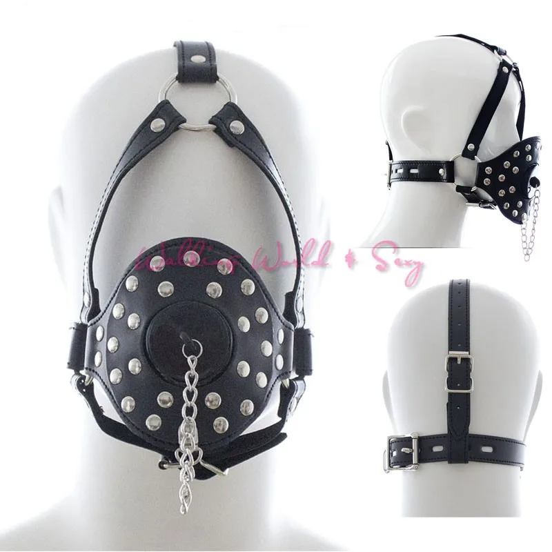 Pu Leather Head Harness Gag With Stopper Cover Riveted Face Masks Bondage Fetish Slave Mask Adult Game Sex Products For Couples (1)