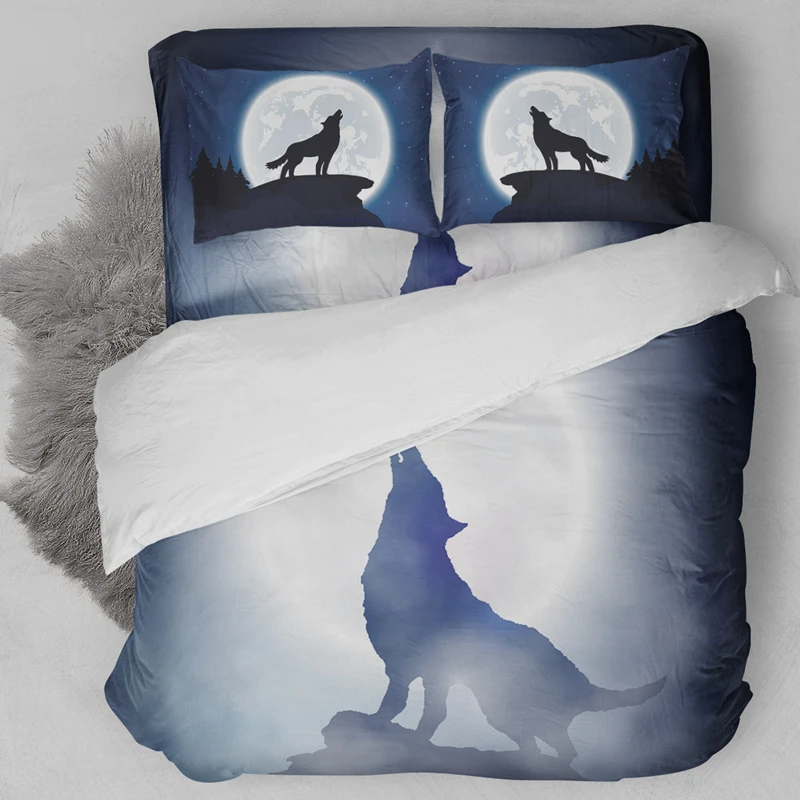 

Wongsbedding HD Wolf Barking Bedding Set Animal Customized Duvet Cover Sets Twin Full Queen King Size 3PCS Bedding