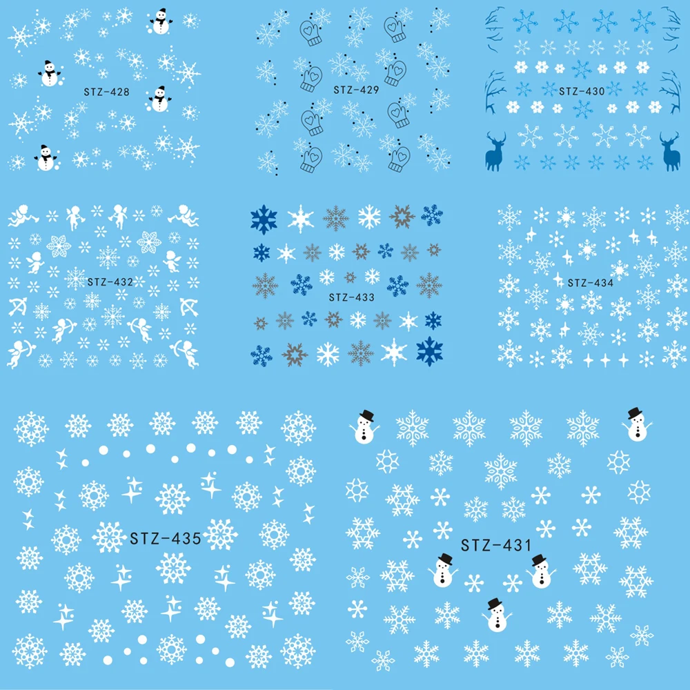 1 лист, Рождественская наклейка для ногтей, снежинки, белый слайдер, сделай сам, водяной знак, олень, дизайн ногтей, Рождество, Год, Декор, CHSTZ419-439