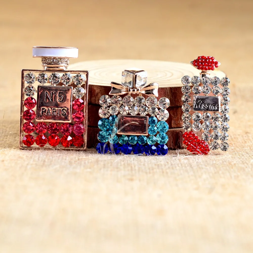 Fashion design quality crystal brooch beautiful Perfume bottle shape