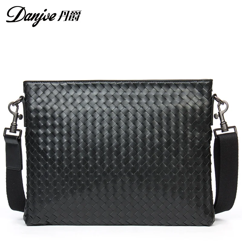 

DANJUE Fashion Men Handbags Man Soft Leather Genuine Leather Male Briefcase Trendy Black Laptop Tote Weave Pattern Computer Bag