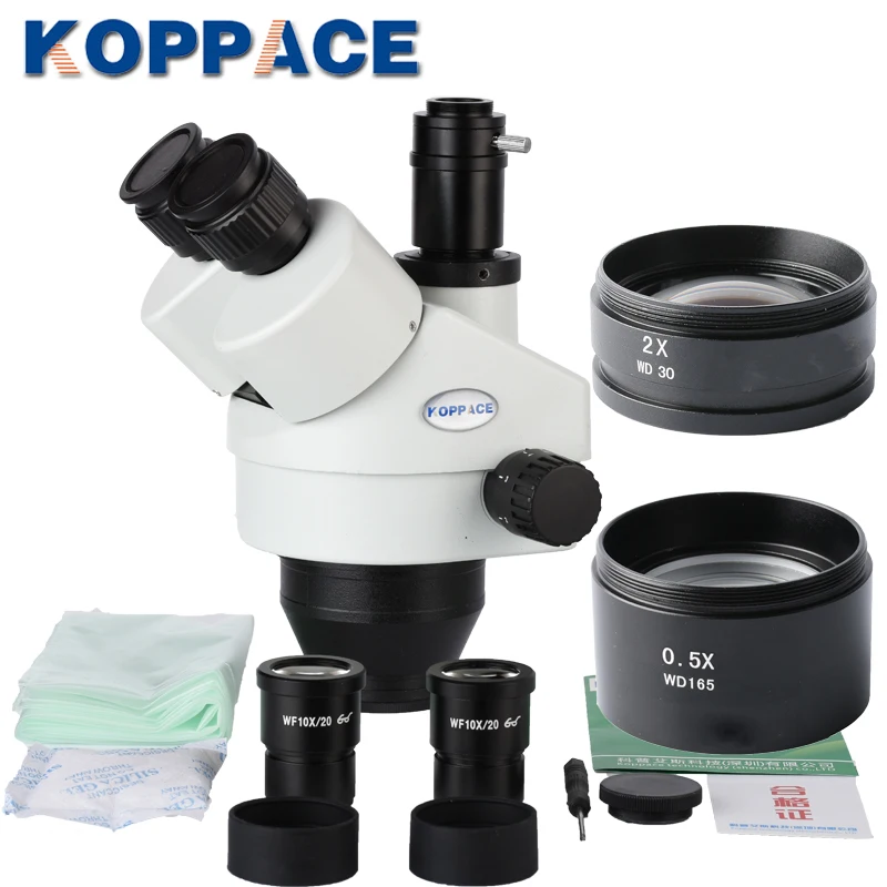 

KOPPACE Trinocular Stereo Microscope lens,3.5X-90X,Trinocular Industrial microscope,1X Microscope Camera Interface