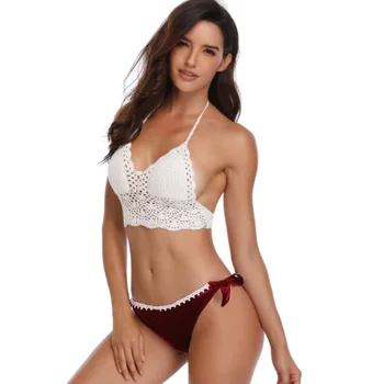 

ZHUOHE Bikini Set 2020 Low Waist Swimsuit Bathing Suits Two pieces Swimwear Beach Wear Boho-Chic Crochet Biquini for Women Lady