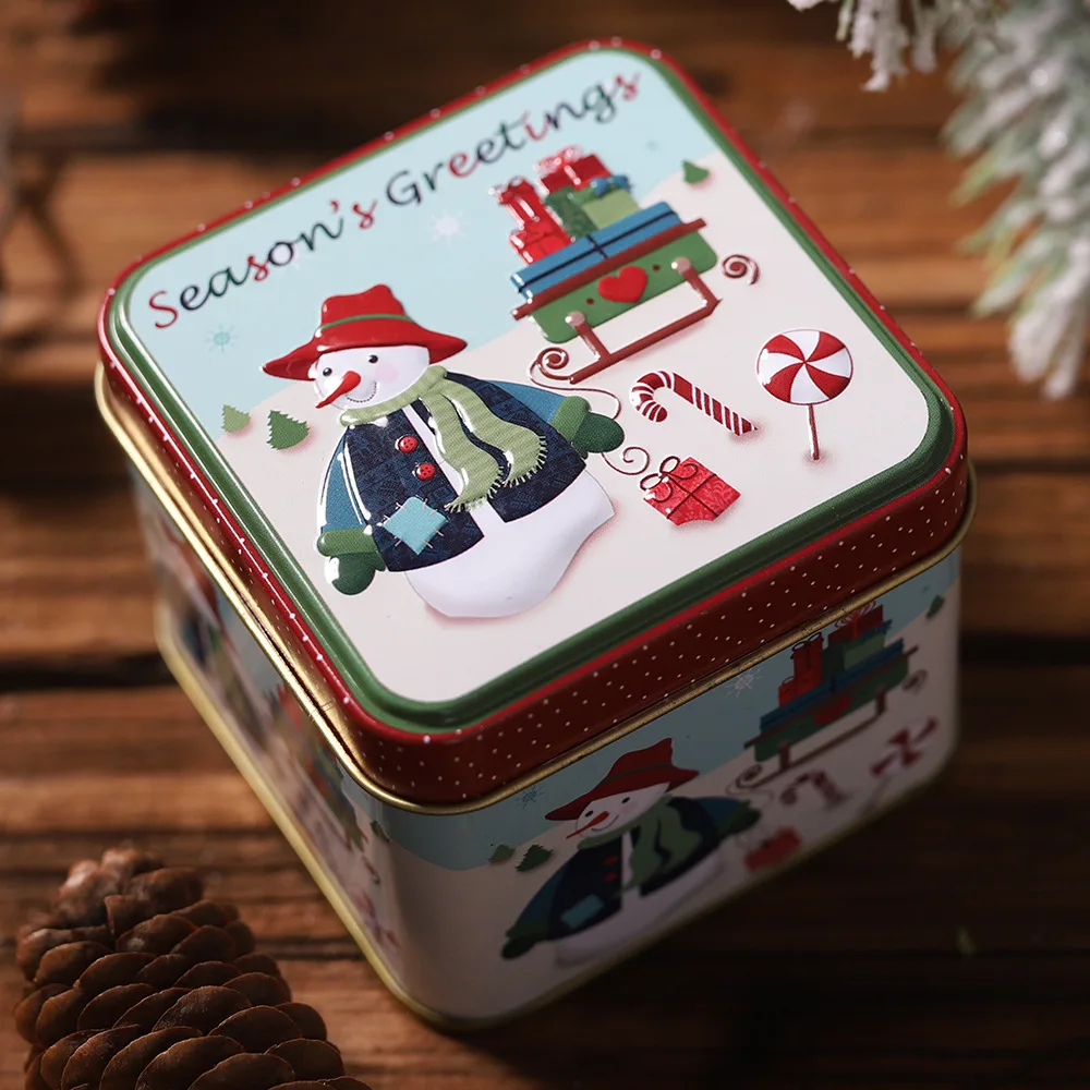 Christmas Gifts Box Package Tin Candy Box Noel Dragee Cookies Biscuit Case Container Christmas Decoration for Home Accessories - Цвет: snowman light blue