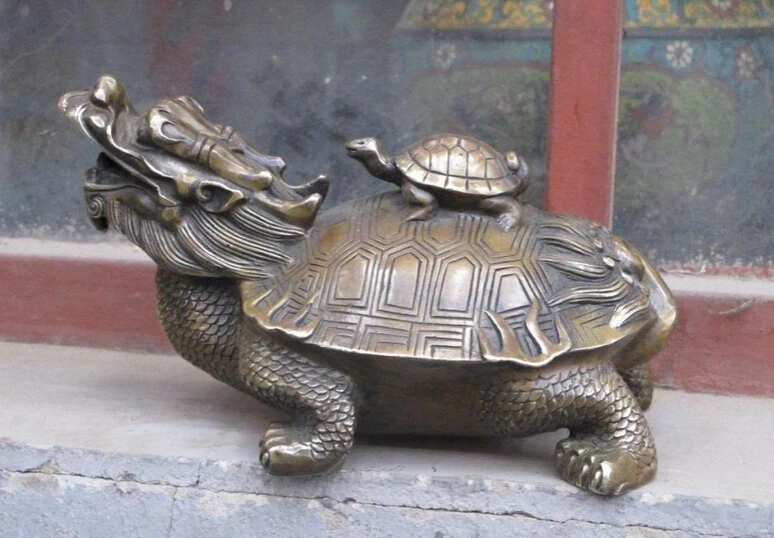

Collectible bronze S2276 8" feng shui Luckly Chinese Bronze statue Dragon Turtle Back Tortoise statue (B0413)