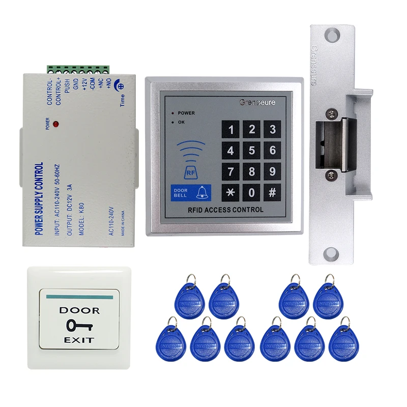 

Wholesale Cheap Rfid Door Access Control System Kit + Strike Door Lock + ID Reader Keypad + Exit Button IN STOCK Free Shipping