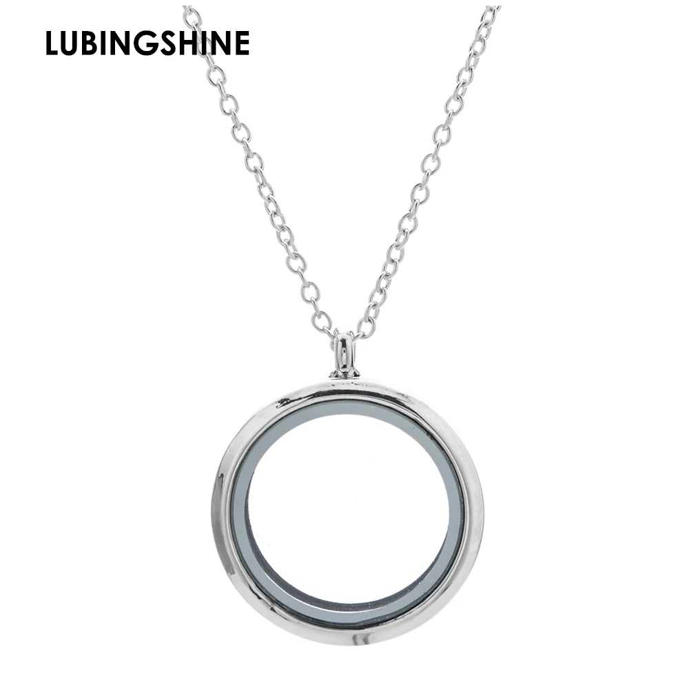 

30mm Round Magnetic Floating Lockets Necklaces Free Chain Live Memory Plain Glass Locket Pendant Necklace Jewelry For Women N315