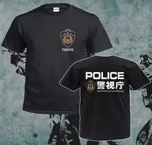 Moda venda quente inspirado japão estilo tóquio departamento de polícia metropolitana preto t-shirts de algodão dos homens camisa harajuku