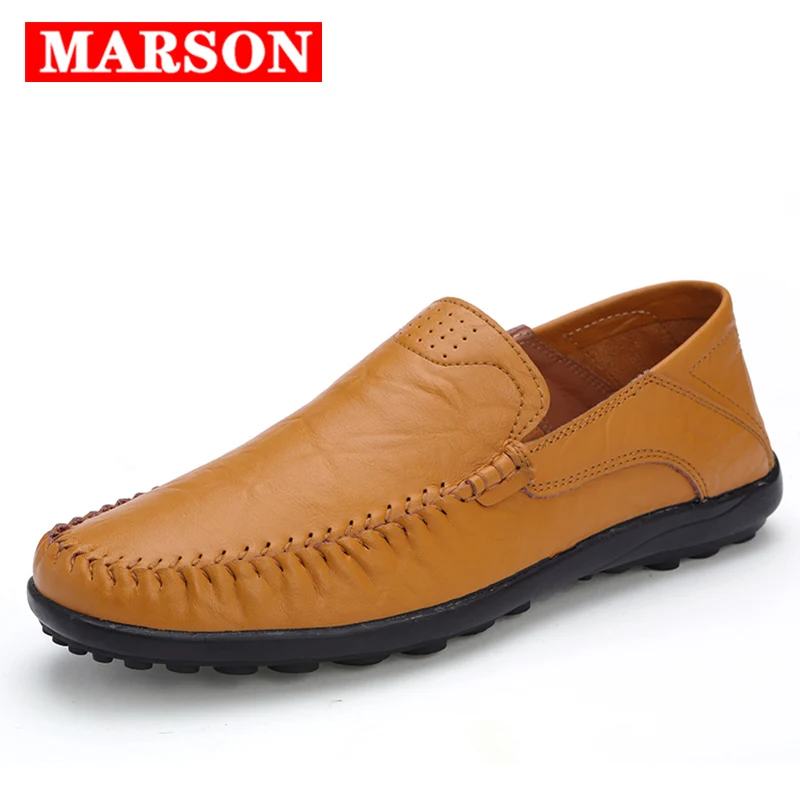 

MARSON Men’s Casual Shoes Handmade Comfortable Leather Flats Shoe High Quality Loafers Men Breathable Slip on Shoes Big Size