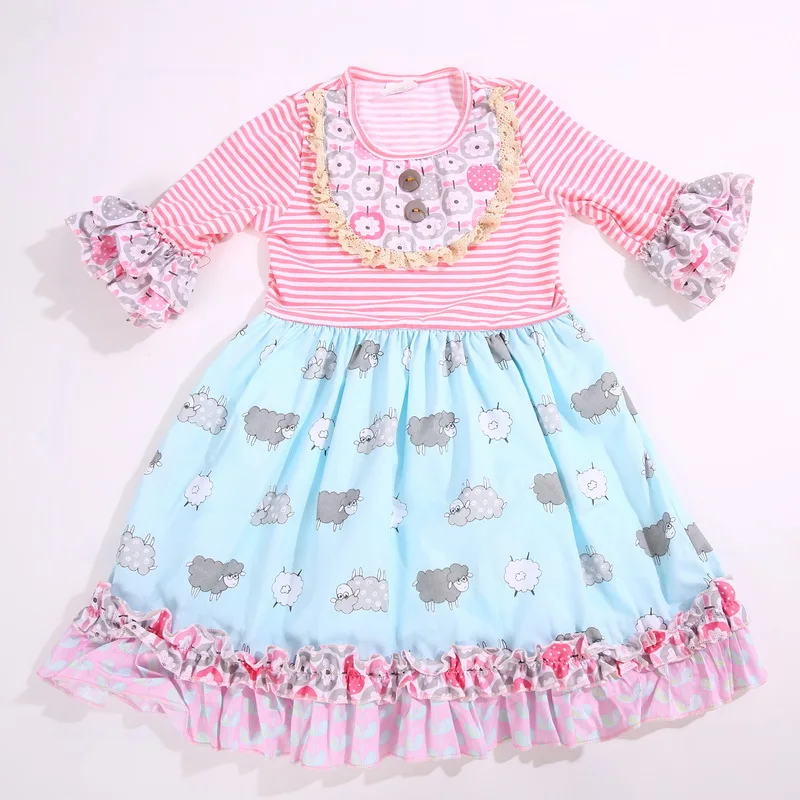 

Same Stripe top different bottom Half sleeves style 100%cotton Summer and Bib of Baby Girls Dress Apparel Accessory for present