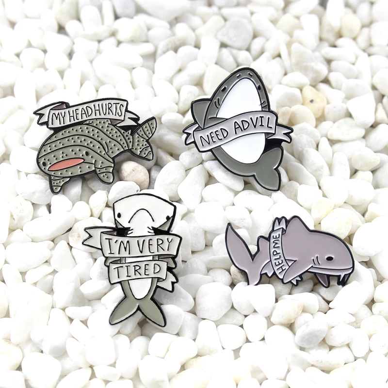 

Cartoon sea animal dolphin shark whale series Enamel brooch Backpack denim leather badge Personality creative pin Send a friend