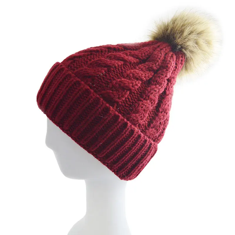 ladies pom pom beanie hat