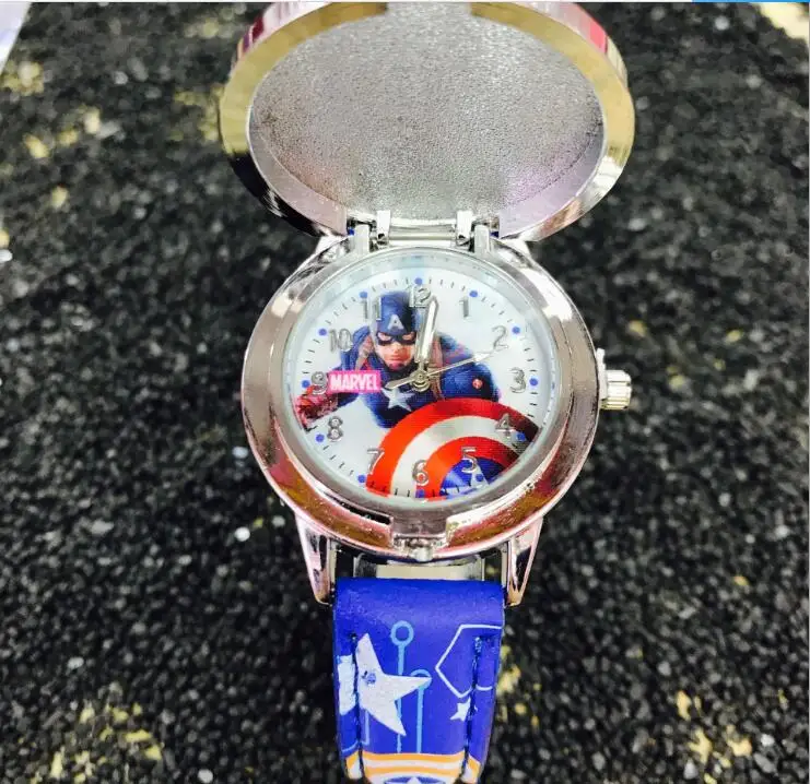 Водонепроницаемые часы с откидной крышкой с изображением американского капитана для мальчиков и детей