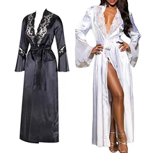 Женское сексуальное длинное шелковое кимоно, банный халат, ночные рубашки, ночное белье, хлопок, черный, белый цвет, Vestido de noche