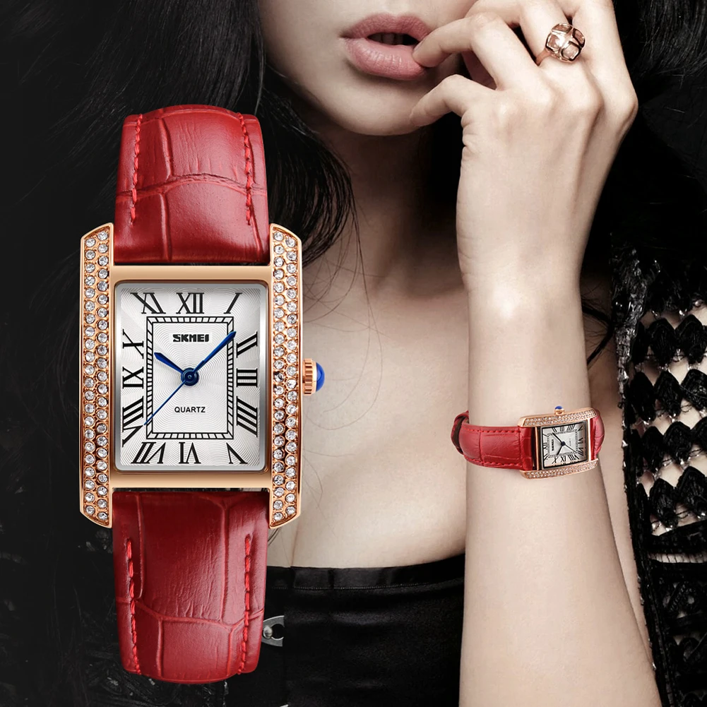 Fashion Square Dial Quartz Ladies Women's Wrist Watch Genuine Leather