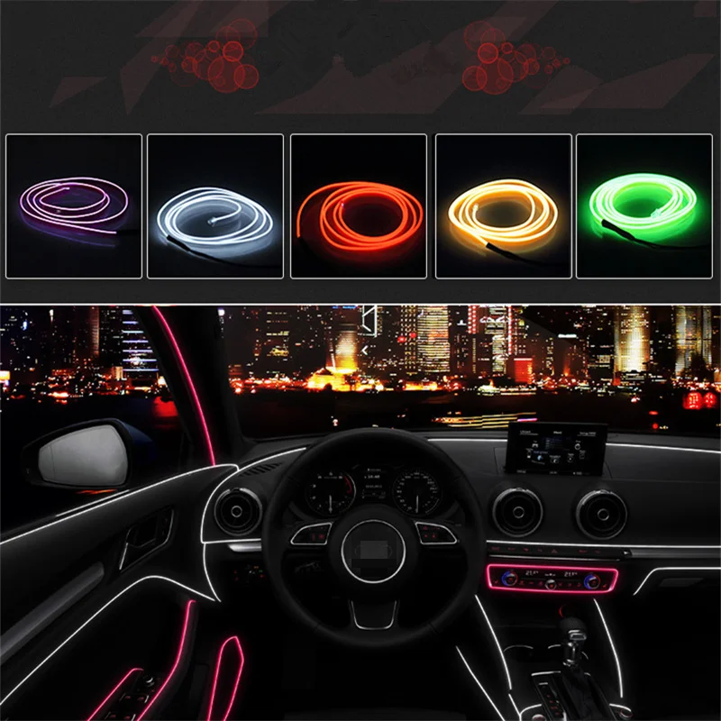 3m 12V Car LED Cold lights Flexible Neon EL Wire Auto Lamps on Car Cold