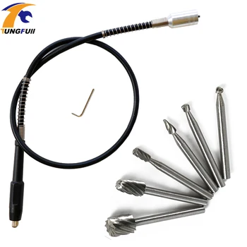 

Tungfull drill attachment 6pc Mini Drill Wood Router Bit with Flexible tube for Dremel Rotary tool Electric grinder Tool