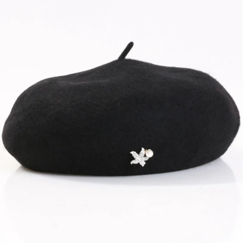 Womens Pearl French Wool Beret Hat Ivy Pumpkin Hats Winter Warm Beanie Caps Transer