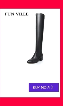 FUN VILLE/ г. Новые модные зимние женские сапоги выше колена пикантная женская обувь из натуральной кожи и PU искусственной кожи слипоны с круглым носком, размер 34-42