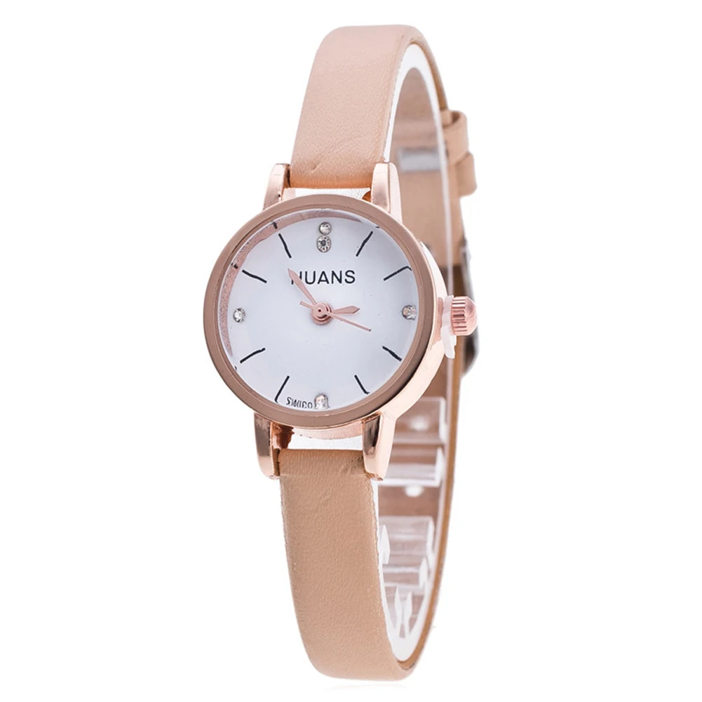 

Female Models Fashion Thin Belt Rhinestone Belt Watch Women Quartz Watches beige