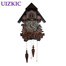 Европейский часы с кукушкой светло-контролировать время натурального дерева ручной скульптура, креативные часы для гостиной
