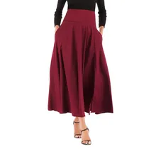 Весенне-осенняя повязная юбка Женская высокая талия пояс с бантом плиссированная трапециевидная длинная юбка с разрезом спереди с поясом Макси Повседневная юбка Новинка