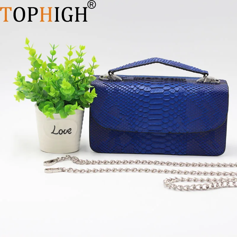 TOPHIGH сумки в руку из натуральной кожи с дизайнерской цепью сумка через плечо