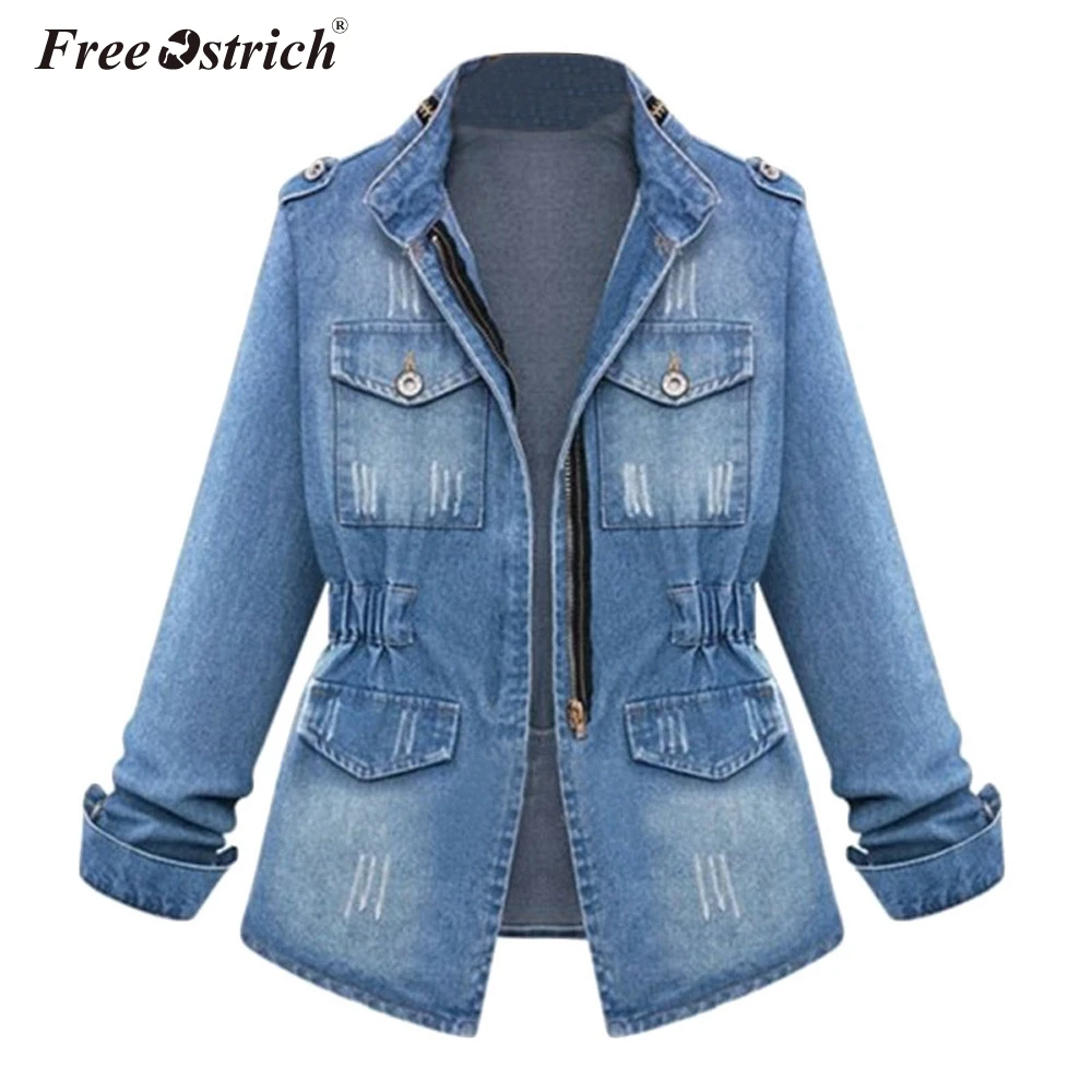 

Free Ostrich Denim Jacket Women Button Zipper V Neck Jaqueta De Couro Feminino Abrigos De Mujer Elegantes Manteau Femme N30