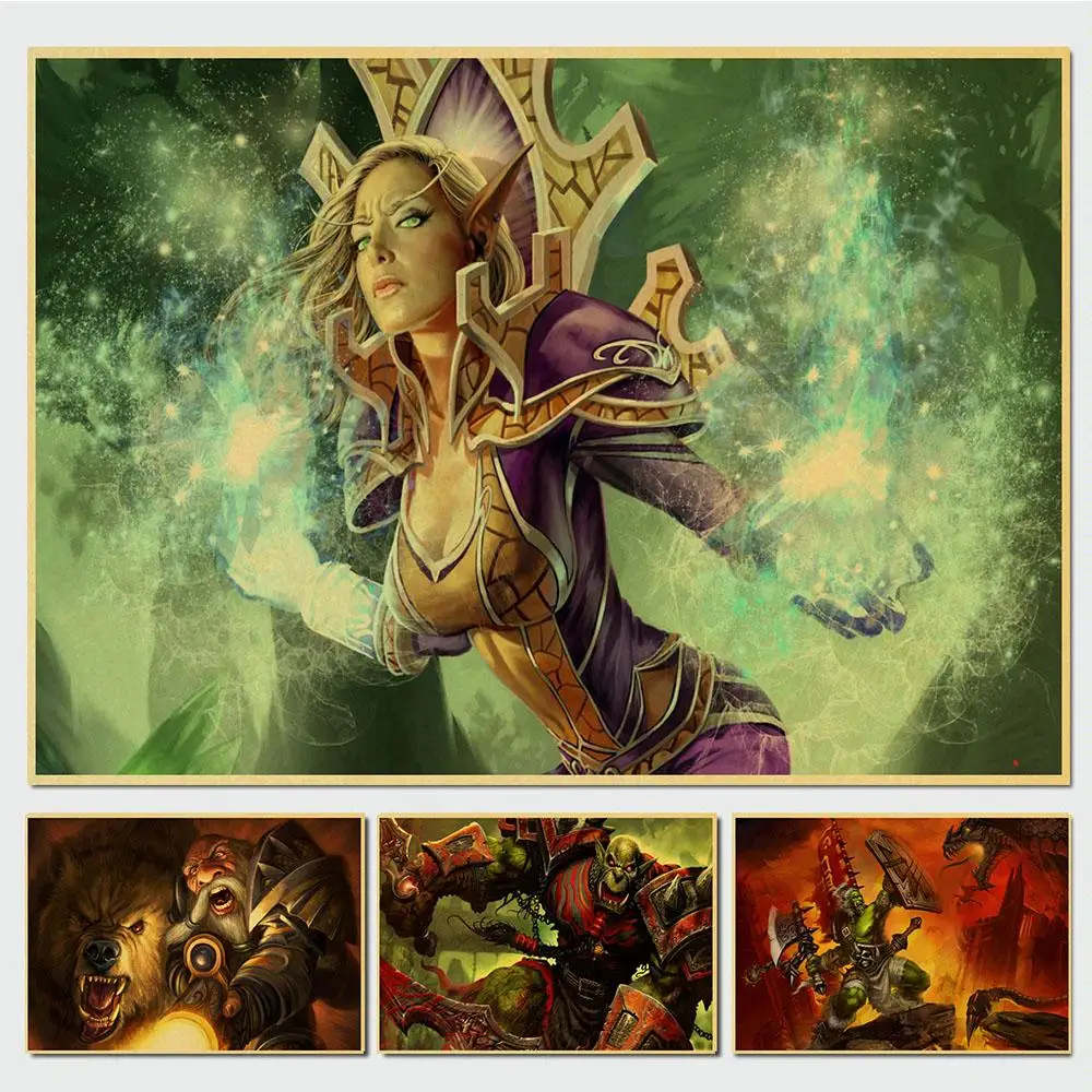 ВИНТАЖНЫЙ ПЛАКАТ World of Warcraft в стиле ретро высококачественный печатный рисунок