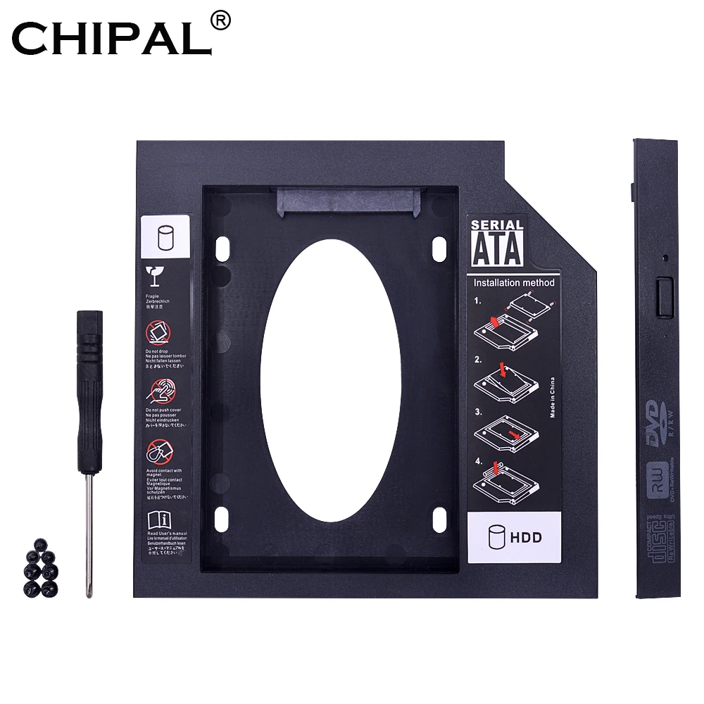 

CHIPAL Universal Second 2nd HDD Caddy 9.5mm 9mm SATA 3.0 for 2.5'' SSD Hard Drive Case Adapter for Laptop CD-ROM DVD ROM Optibay