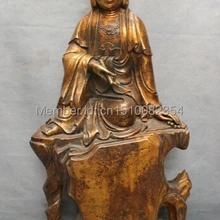 3" Китайский Буддизм Бронзовый Кван-инь Гуаньинь Будды Богиня Сидеть Hill Статуя