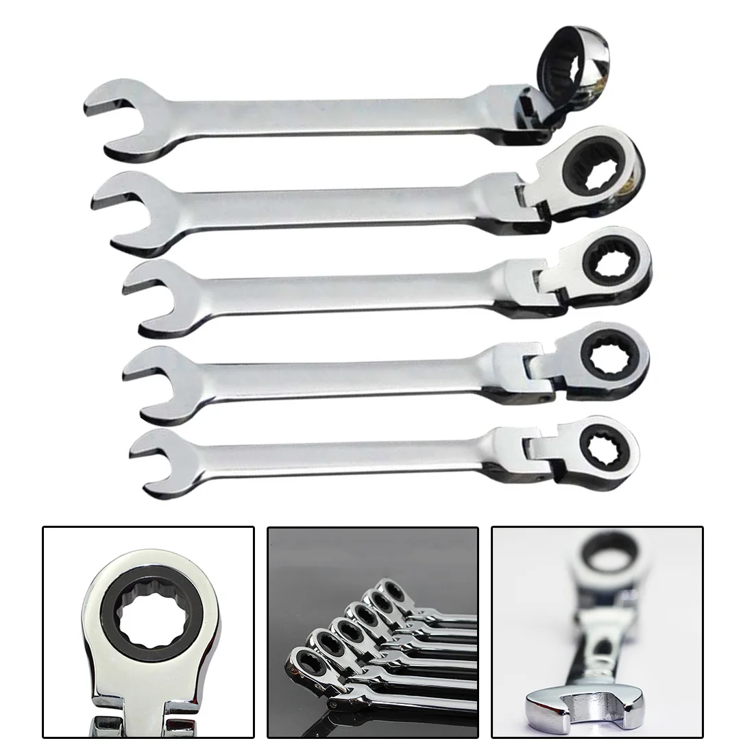 

8-19mm Adjustable Ratchet Wrench Flexible Head Combination Ratcheting Action Wrench Chromed Gear Spanner