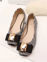 Plus la taille 35-41 de Haute Qualité Classique Plaid Chaussures Femmes Appartements De Mode Bowknot En Métal de Femmes Appartements Marque De Luxe dames Bateau Chaussures