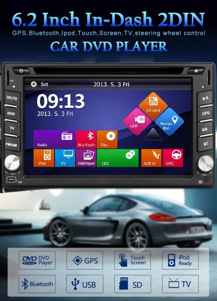 Flash Deal Radio Navi Head Unit MP4 Autoradio 2 din Car DVD Player Stereo GPS Map iPod In Dash 6.2" Touchscreen CD Auto System 2