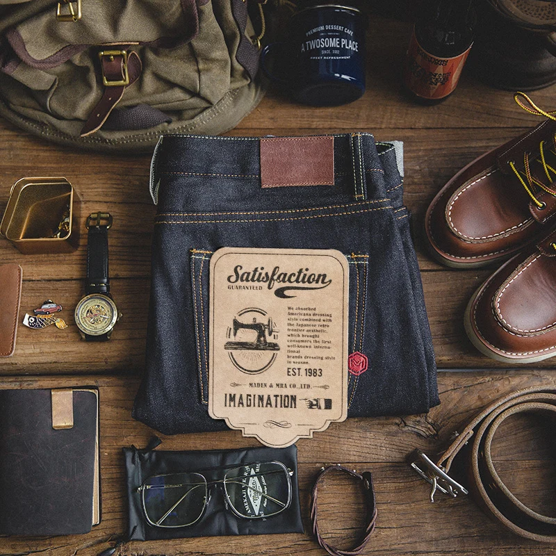 Skup Maden Mens 14.5oz klasyczny, szczupły, prosty krój, surowe dżinsy, dżinsy z indygo