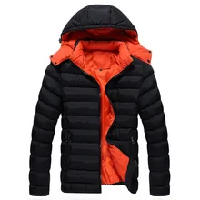 winter 2017 men s fashion boutique warm cotton Contrast color Slim leisure removable hat coats jackets