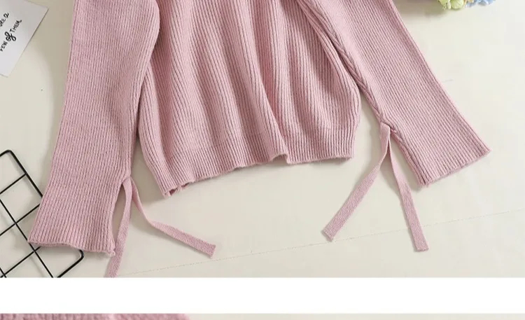 Новинка, женские комплекты из 2 предметов, юбки, вязаные розовые свитера с v-образным вырезом и газовые юбки, элегантные милые женские юбки, костюмы, высокое качество