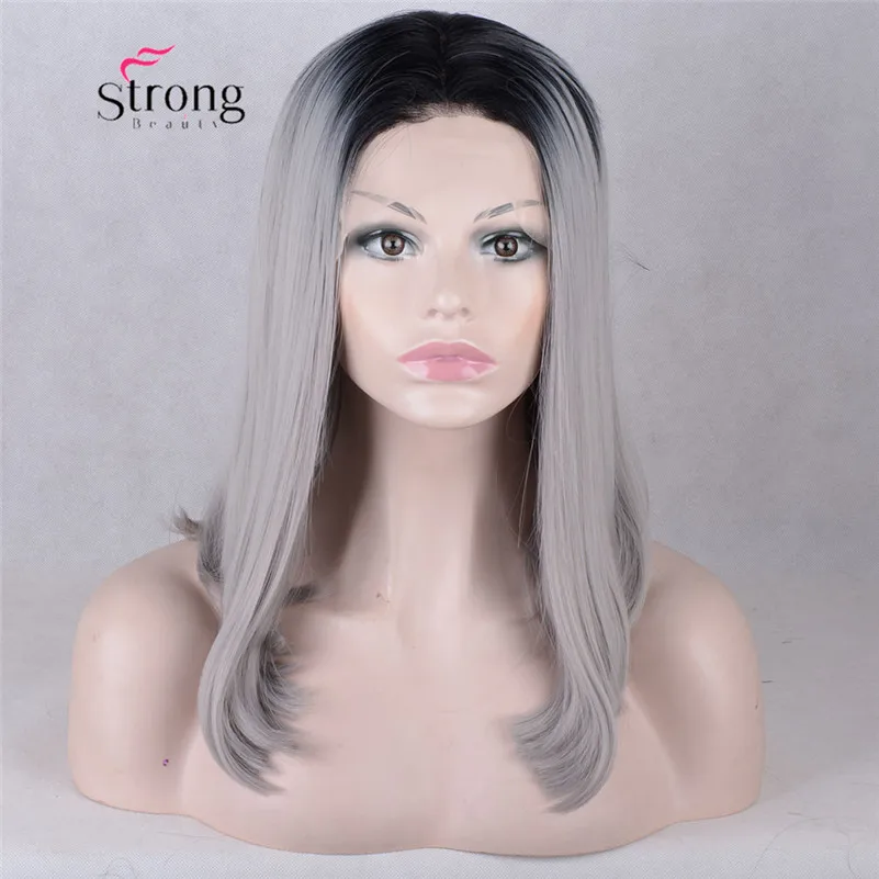 Buy Ombre Gray Short Bob Wig Dark Roots 2 Tones Color