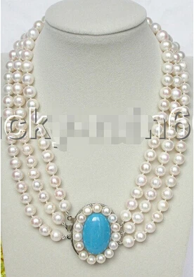 

stylish 17"-19" 10mm 3 row round white pearls necklace pearl clasp e1347 Factory Wholesale price Women Gift word Jewelry