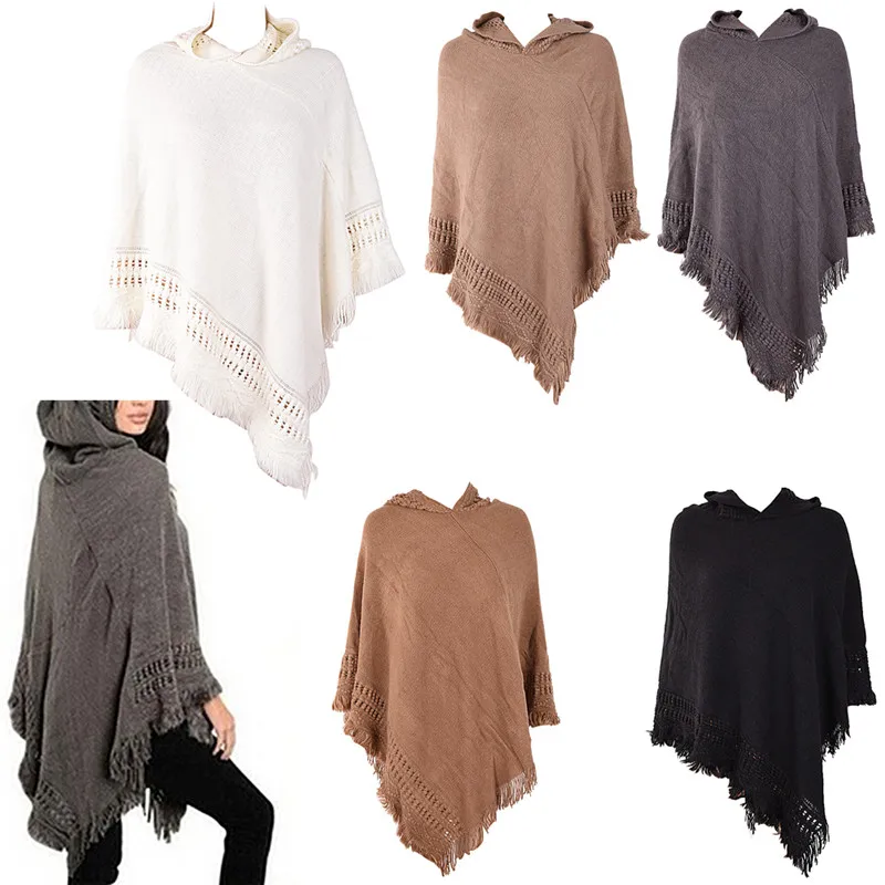 New Fashion Women Cloak Hooded Sweaters Knit Batwing Top