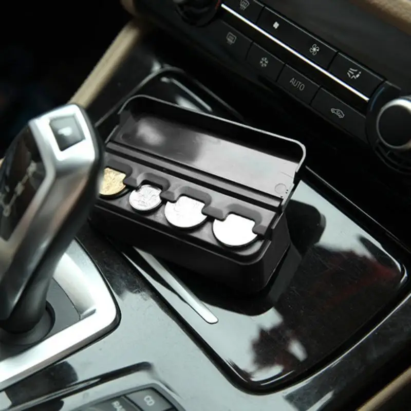 Kuulee Автомобильный интерьер черный пластиковый автомобильный органайзер для монет, чехол для свободного хранения, контейнер для хранения денег, держатель для автомобиля, коробка для хранения