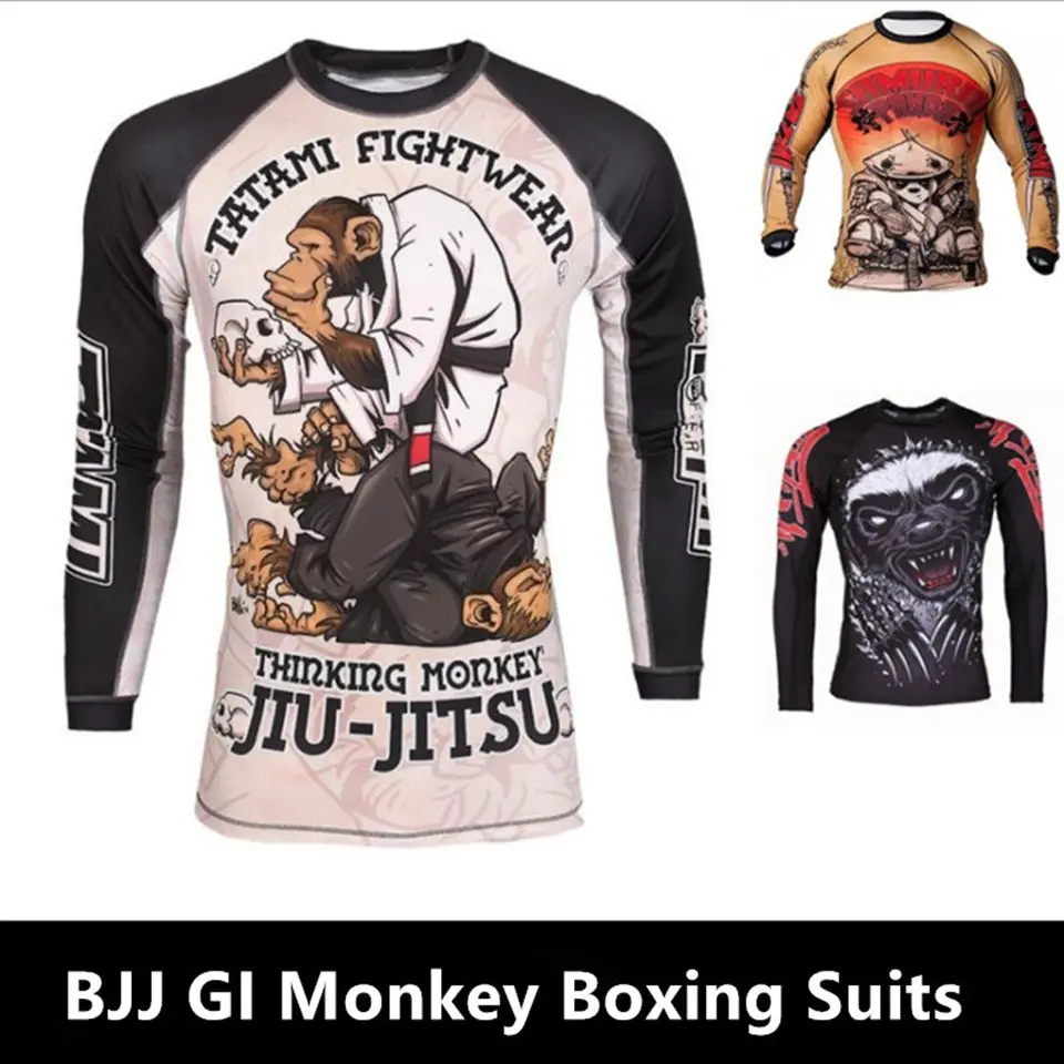 

Men BJJ GI Monkey Cosplay MMA Rashguard Boxing Suits Shirt Printed Fitness Bodybuilding Male Jiu Jitsu muay thai Boxing Jerseys