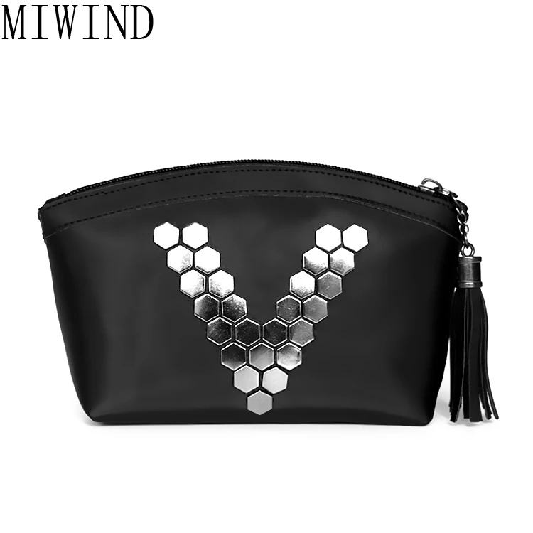 Miwind модный бренд косметический Сумки Заклёпки черный Для женщин большой Ёмкость хранения Сумки Макияж составляют организатор чехол bagtsq018