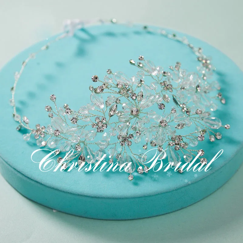 

Korean Handmade Silver Hairband Brides Soft Rhinestone Tiara Head wear Crystal Hair Jewelry